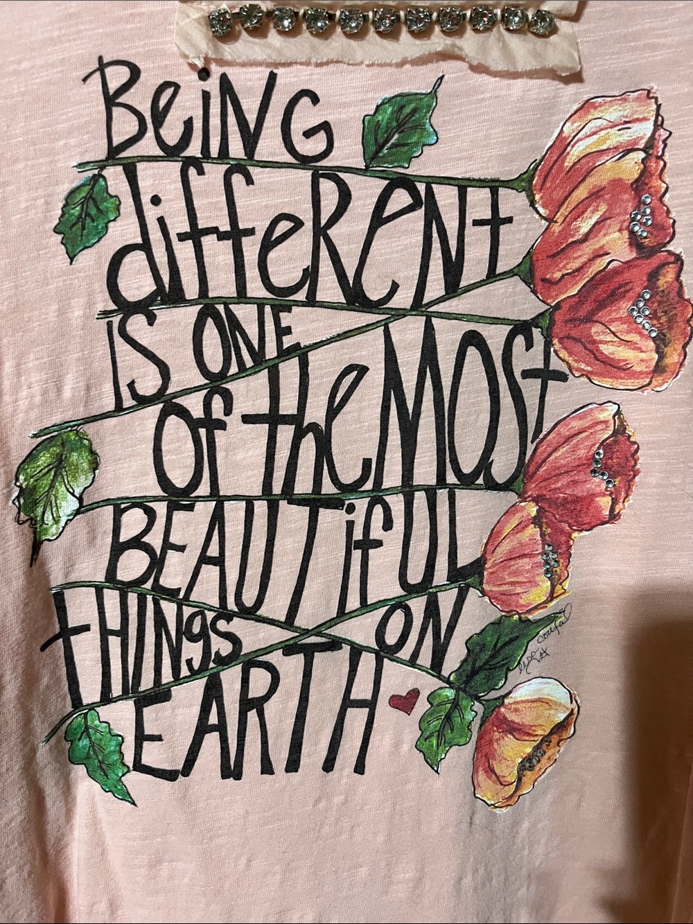 Light Pink Floral Graphic Tee - Inspirational Script